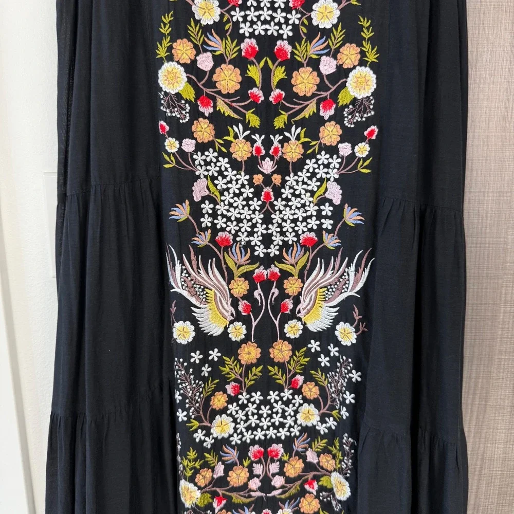Anthropologie Samant Chauhan Black Jacaranda Tiered Maxi Dress Embroidered 8 - Picture 8 of 16